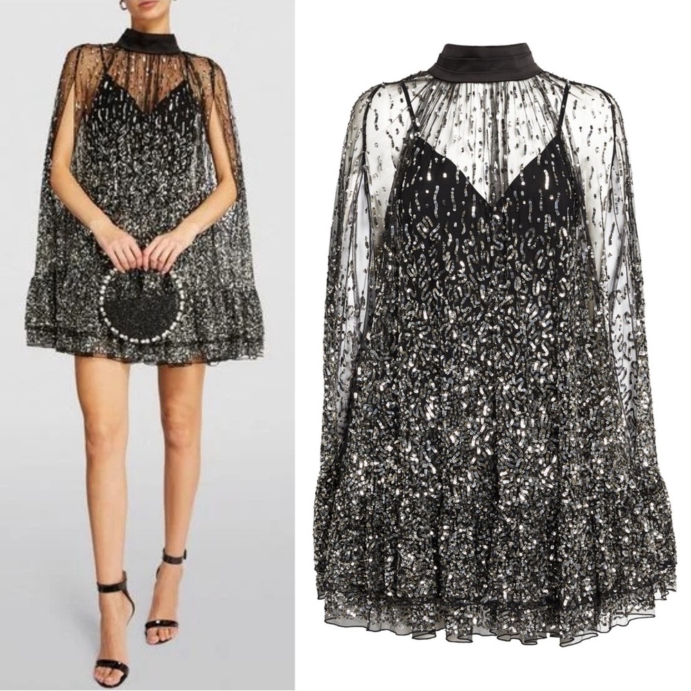 Alice + Olivia Black and Silver Mini Dress